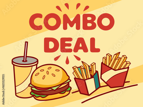 Fast food combo deal promotional poster in vector with editable pricing area
