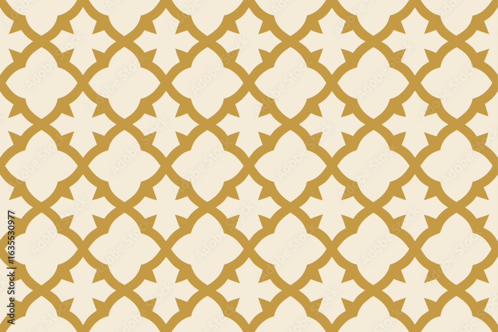 Fototapeta premium Elegant gold quatrefoil pattern on a cream background