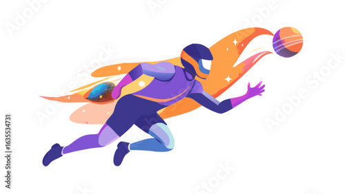 Volleyball player action shot vector illustration with dynamic pose and cosmic background design art