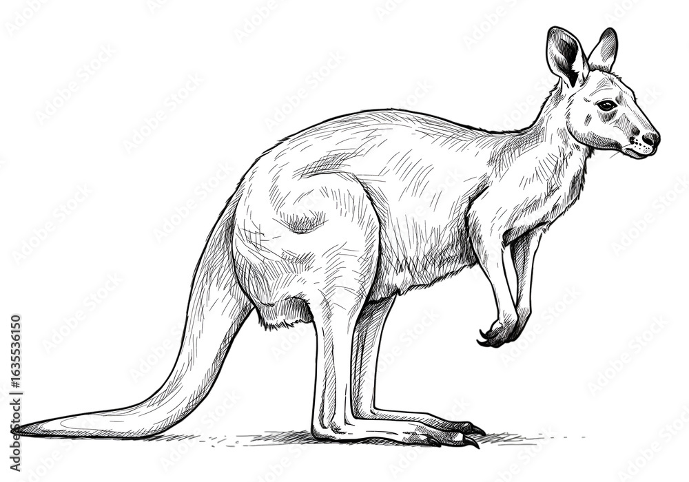 Fototapeta premium Kangaroo Illustration on Transparent Background Black and White Isolated Photo