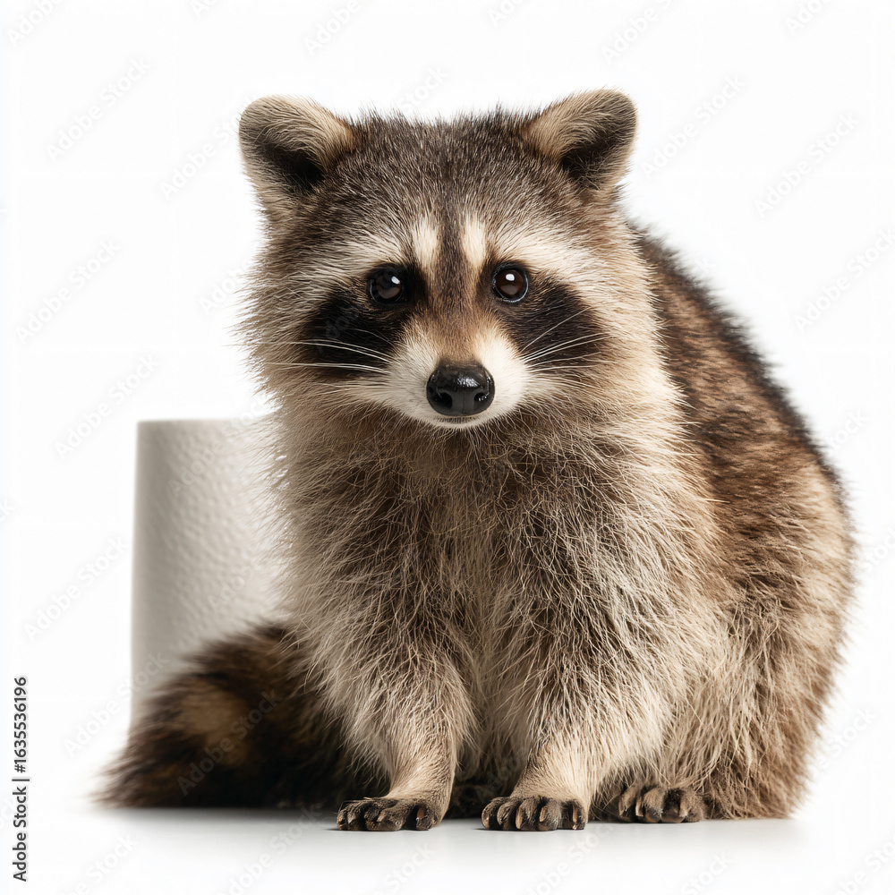 Obraz premium Raccoon Wildlife Nature Fur Cute Eyes Small Pet Mammal Face Tail Domestic Adorable Curious Creature Playful Happy Portrait Sitting Young Fluffy 
