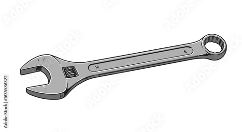 A gray cartoon illustration of an adjustable wrench and a boxend wrench