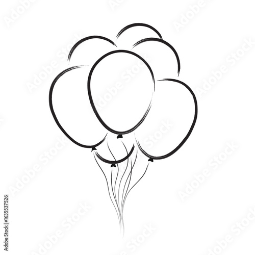 hand drawn black ink line art balloon bunch on transparent background.