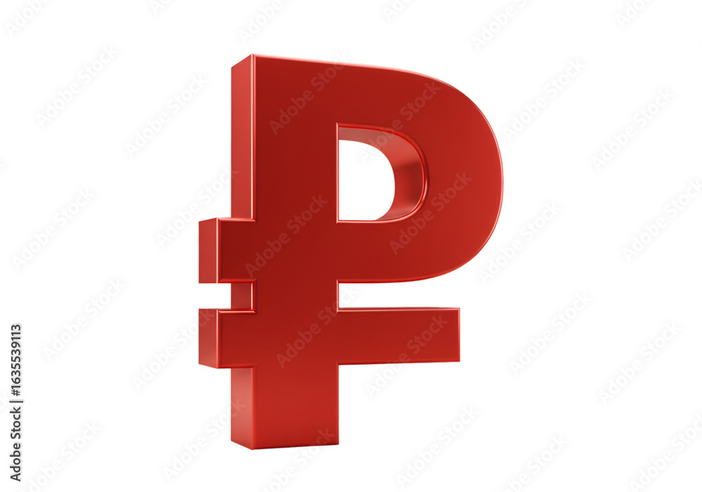 Fototapeta premium Isolated Red 3D Ruble Currency Symbol on Black Background Illustration