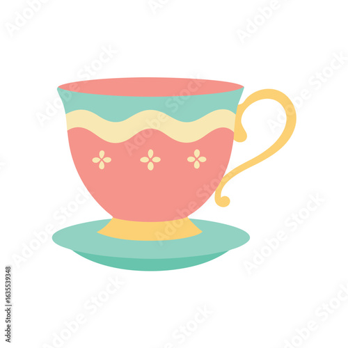 Watercolor classic teacup design on white background for antique cafe or beverage graphics