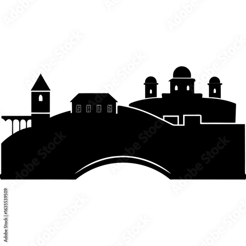 Black Silhouette Vector of Tbilisi Skyline with Narikala Fortress and Bridge of Peace, Tbilisi Skyline Vector Illustration, Georgian City Silhouette Art, Minimal Tbilisi Landmark Design
