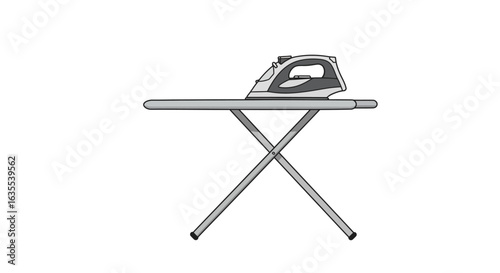 Iron on an ironing board grey with a simple crossed leg design