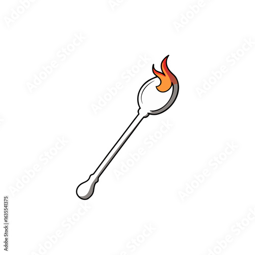 Illustration of a swab with a burning flame at the tip against a plain white background view from afar on transparent background
