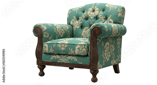 Isolated Vintage Armchair on Transparent Background Detailed View