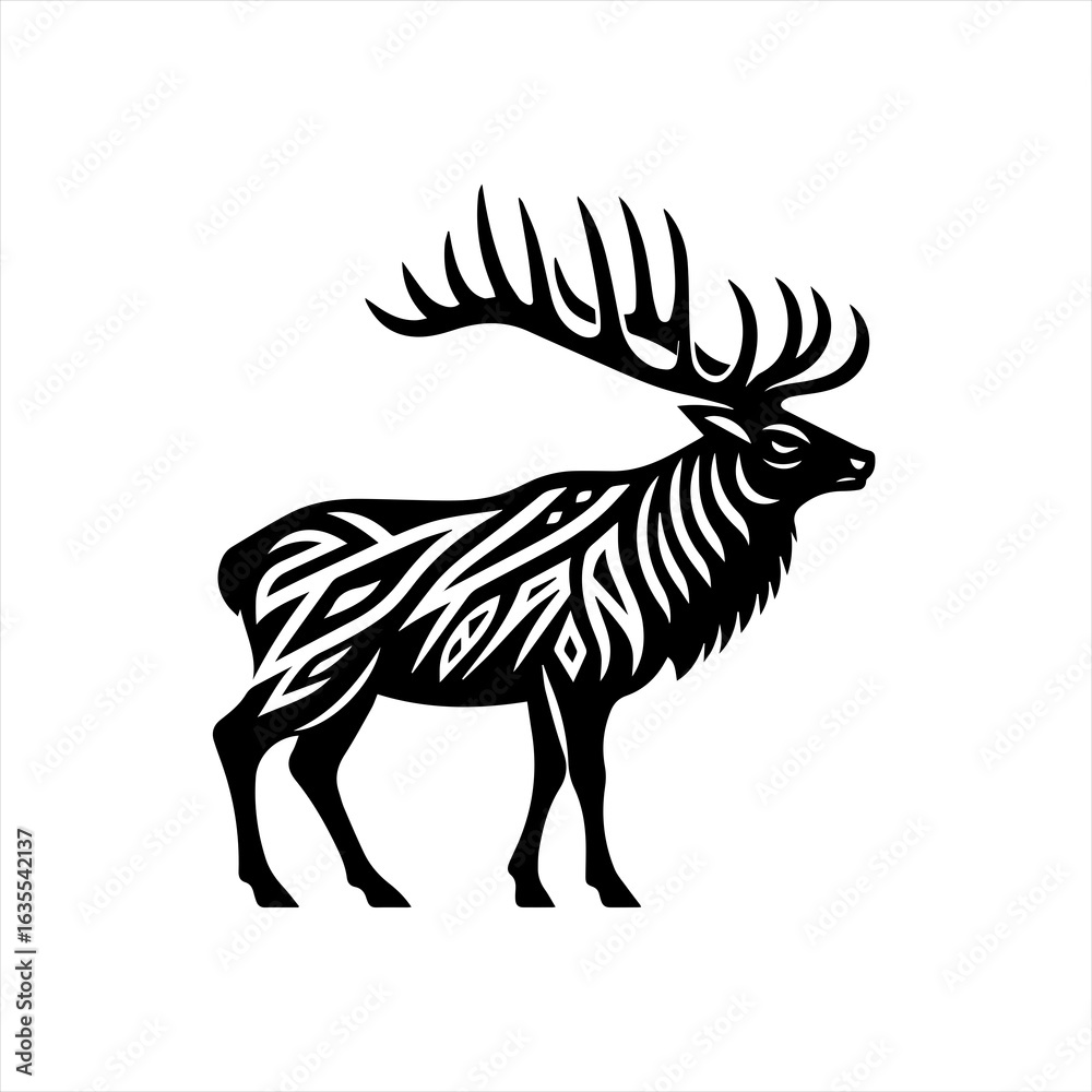 Fototapeta premium Majestic elk with tribal patterned body and large antlers