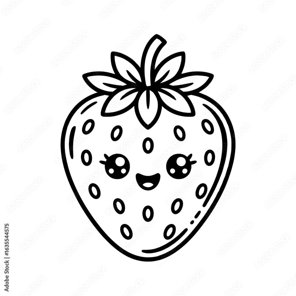 Obraz premium Kawaii Strawberry Illustration Cute Line Art Fruit Design