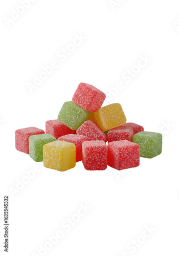 Isolated Stack of Colorful Gummy Cubes on Transparent Background Photo