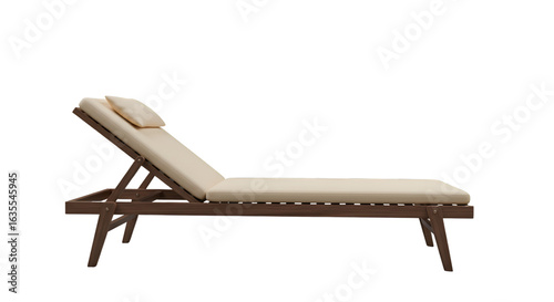 Isolated Sun Lounger with Beige Cushion on Transparent Background Photo