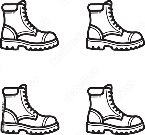 Set of Work Boot Outline vector illustration isolated On Transparent Background