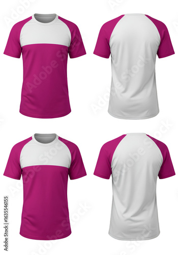 Isolated T-shirt Template Displayed Front Back Views in Magenta and White Color