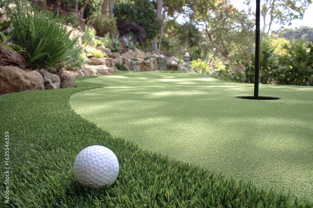 Fototapeta premium Artificial Turf Golf. Transforming Backyard into a Golf Putting Green Oasis
