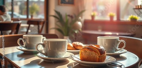 Wallpaper Mural Cozy cafe scene, coffee cups, pastries, sunlight streaming through window,  sticker,  coffee shop Torontodigital.ca