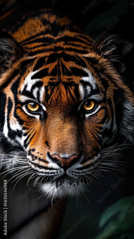 Naklejka premium Majestic close-up of a tiger's intense gaze