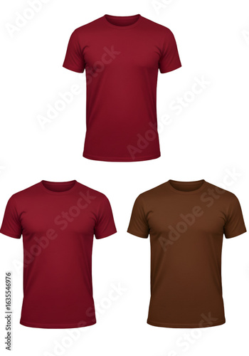 Isolated Tshirt Set in Red and Brown with Transparent Background Photo