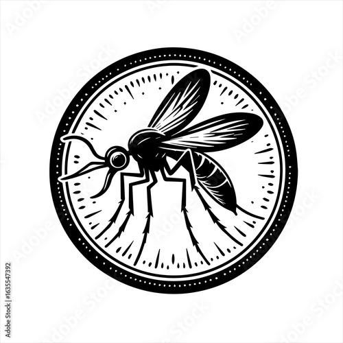 Stylized black and white mosquito emblem with detailed wings and legs