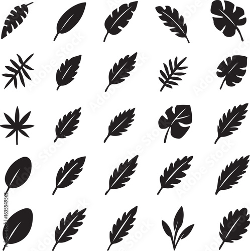  Leaf Icon Collection, Various Shapes and Textures in Vector Illustration