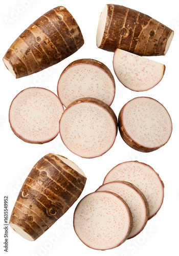 Isolated Sliced Taro Root Vegetable On Transparent Black Background Photo