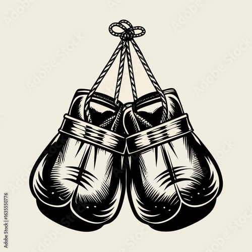 Vintage boxing gloves hanging by a rope