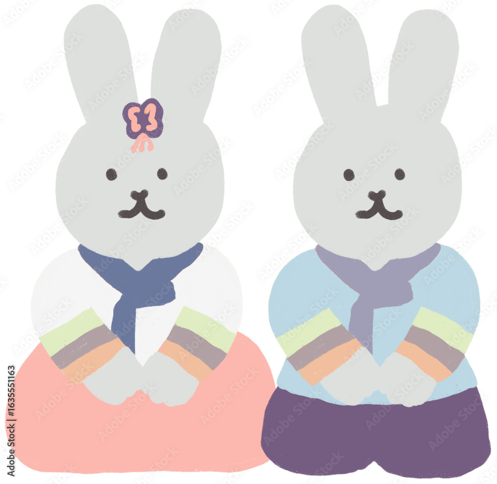 Fototapeta premium 한복토끼쌍