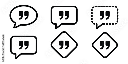 Collection of Quotation Mark Icon Variations,Quote mark collection,Quote mark flat vector icon, set of quote marks,Collection of diverse quotation mark,Quotation icon set,Ai