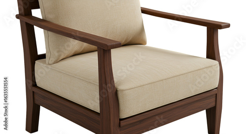 Isolated Wooden Armchair With Beige Cushion on Transparent Background Photo