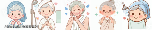 vector of a grandmother wearing a towel after taking a shower
