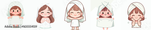 vector of a little girl wearing a towel after taking a shower