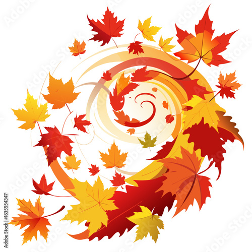 Autumn leaves swirl in a colorful vortex of fall colors
