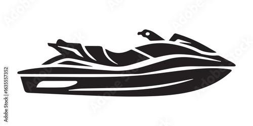 Jet ski silhouette icon, summer water activity symbol, black vector art