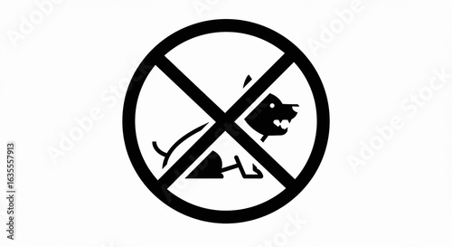 Elegant Black Silhouette of a dog ban and there is a fierce dog Minimalist Vector Illustration