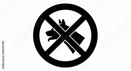 Elegant Black Silhouette of a dog ban and there is a fierce dog Minimalist Vector Illustration