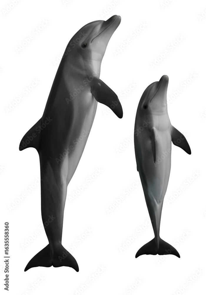 Obraz premium Photo of Two Dolphins Displaying Their Bodies Against Black Background