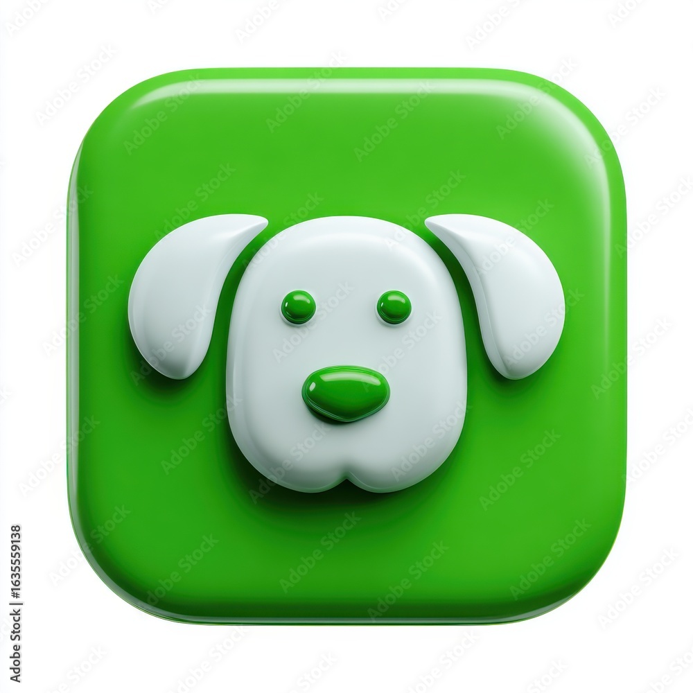 3D Render of Cute White Puppy Face on Green Square Icon 3D Render of Cute White Puppy Face on Green Square Icon