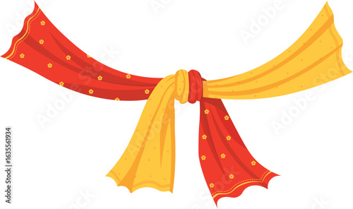 Traditional Indian wedding gathbandhan knot, red and yellow wedding knot for Hindu marriage rituals, perfect for wedding invitation