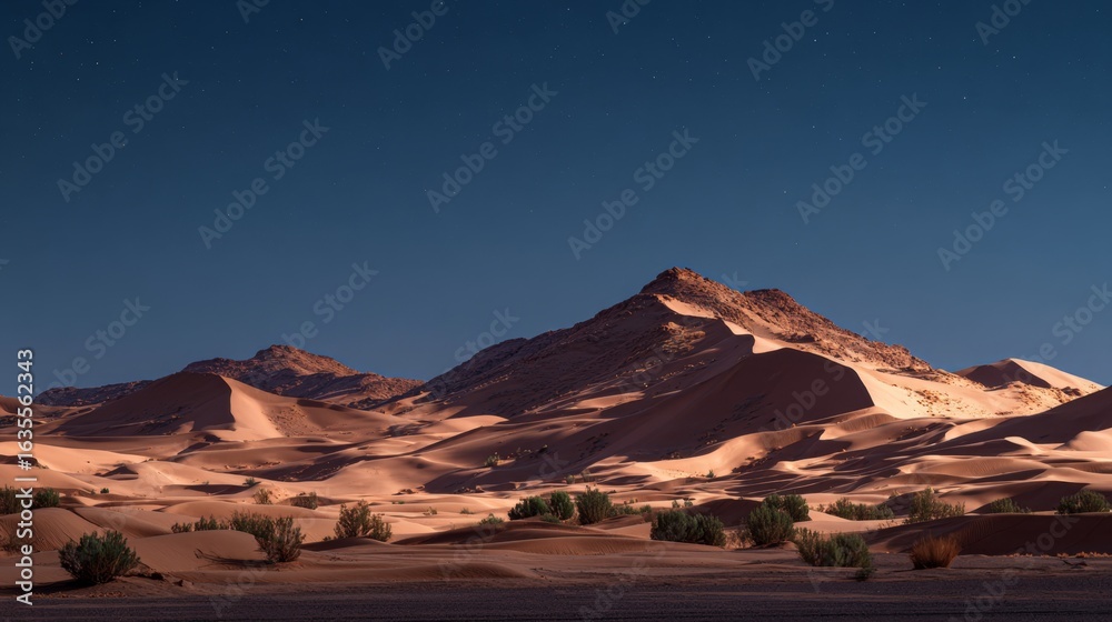 Naklejka premium Desert dunes under moonlight