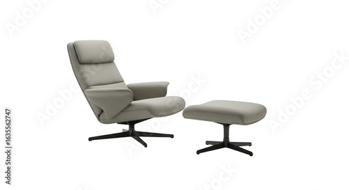 Modern Beige Armchair With Ottoman Isolated On Transparent Background 3D Render