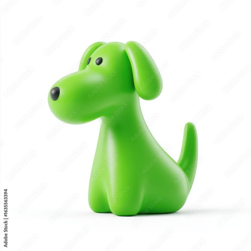 Fototapeta premium Bright Green Cartoon Dog Figurine on White