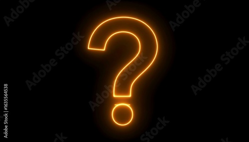 Glowing orange neon question mark on black