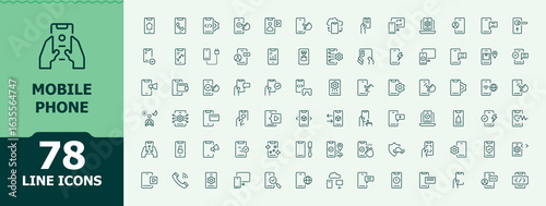 Mobile Phone line icon set. Minimal icons collection. Containing cellphone, cell, device, phone, communication, smartphone. Vector artwork and illustration. Cellphone icon.