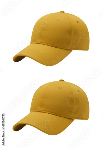 Mustard Yellow Baseball Caps Illustration in Side and Front View