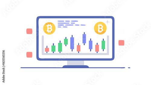 Bitcoin cryptocurrency trading chart analysis on computer screen for investment and finance market data