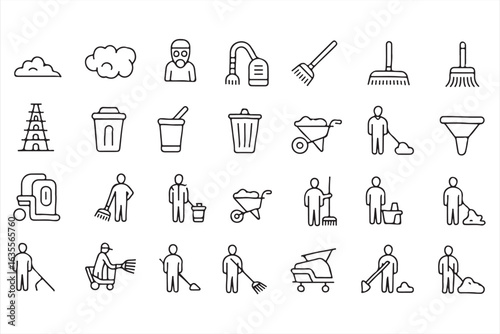 Sanitation and Hygiene Tools in Modern Line Art Style

