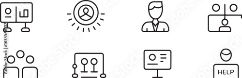 Set of line icons representing business and communication elements for website interface and presentations simple design with modern style