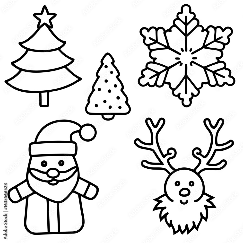 Fototapeta premium line-art-vector-set-of-christmas-holiday-doodles--