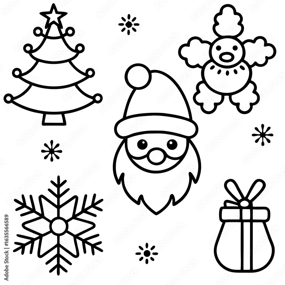 Fototapeta premium line-art-vector-set-of-christmas-holiday-doodles--